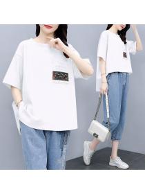 Korean style Loose 100% cotton Tshirt Wide leg Jeans 2 pcs set