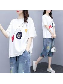 Fashion style Loose 100% cotton Tshirt Wide leg Jeans 2 pcs set