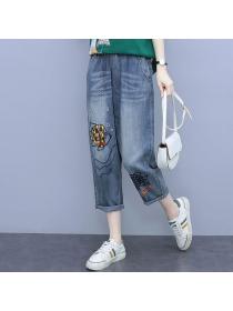 Korean style Plus size 100% cotton Tshirt Wide leg Jeans 2 pcs set
