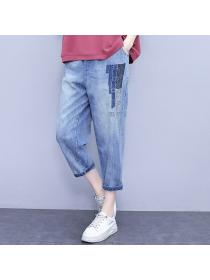 Korean style Plus size Retro Tshirt Wide leg jeans 2 pcs set