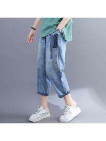 Korean style Plus size 100% cotton Tshirt Wide leg jeans 2 pcs set