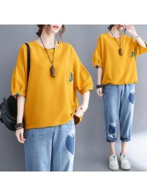 Korean style Plus size 100% cotton Tshirt Wide leg Embroidery jeans 2 pcs set
