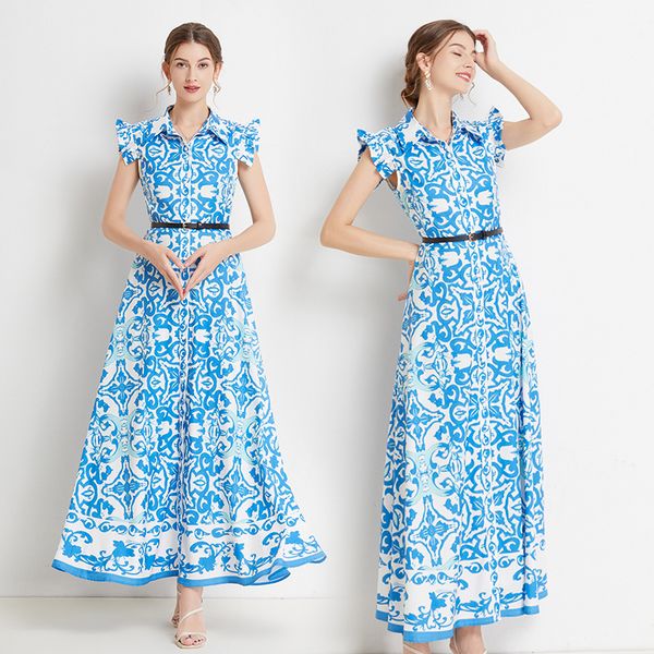 Europeans style Elegant sleeveless Printed Maxi dress