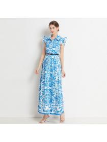 Europeans style Elegant sleeveless Printed Maxi dress 