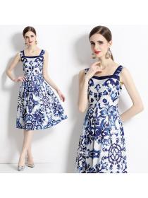 European style Summer Sleeveless Printed dress 