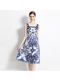 European style Summer Sleeveless Printed dress 