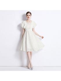 European style Summer Lace Solid color A-line dress 