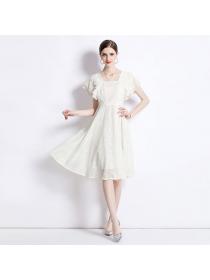 European style Summer Lace Solid color A-line dress 