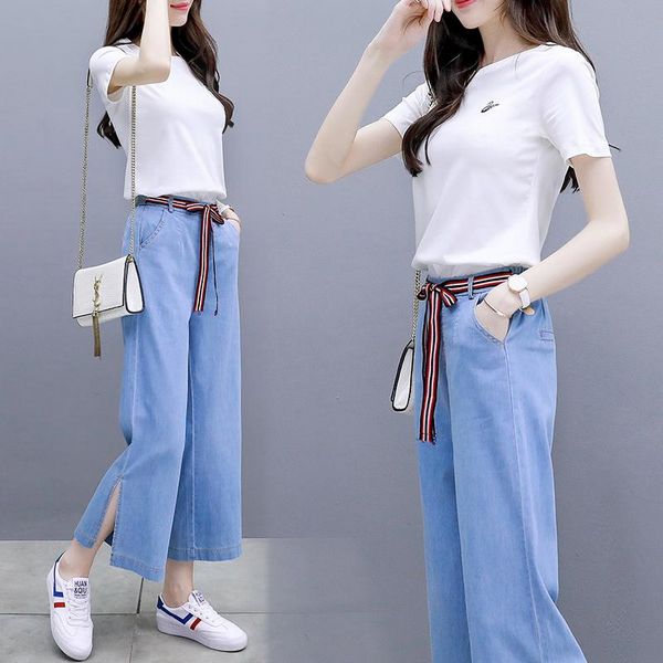 Korean style Plus size Loose T-shirt Long Wide leg jeans