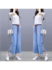 Korean style Plus size Loose T-shirt Long Wide leg jeans 