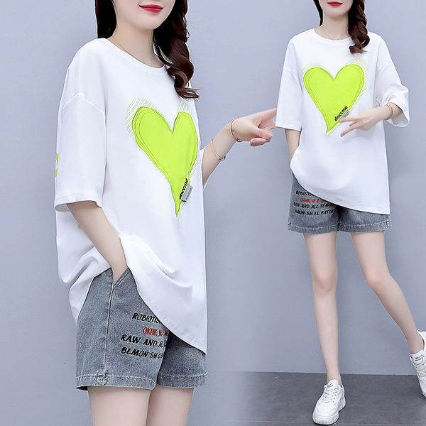 Korean style Plus size Loose Embroidery T-shirt Wide leg shorts 2 pcs set