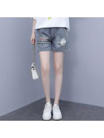 Korean style Plus size Loose Embroidery T-shirt Wide leg shorts 2 pcs set