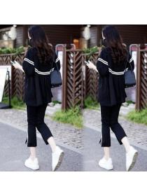 Korean style Plus size Loose A-line short dress+Split eighth pants two-piece set