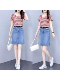 Korean style Plus size Loose A-line short dress+Split eighth pants two-piece set