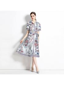 European style Summer Matching Printed Dress (with belt)