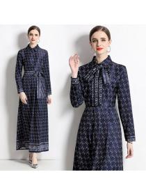 European style Elegant Matching Printed Maxi Dress (with belt)