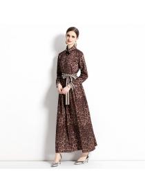 European style Pinched waist Printed Maxi Dress (with belt)