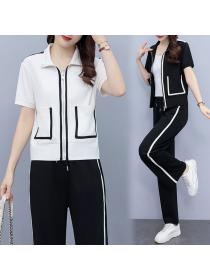 Korean style Plus size Summer Short sleeve Casual Sport wear 2 pcs set