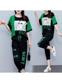 Korean style Plus size Fashion Summer Casual Sport wear 2 pcs set
