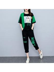 Korean style Plus size Fashion Summer Casual Sport wear 2 pcs set