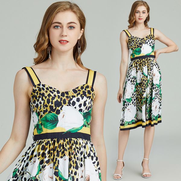 Retro Fashion Leopard print High waist Sling dress