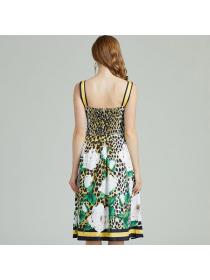 Retro Fashion Leopard print High waist Sling dress