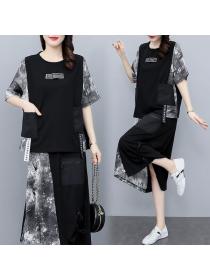 Korean style loose tie-dye short sleeve T-shirt half skirt two-piece set