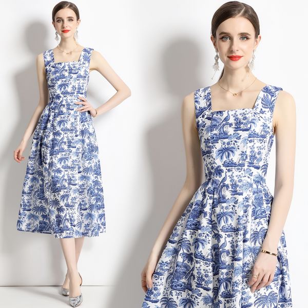 European style Retro Printed Sleeveless Elegant dress