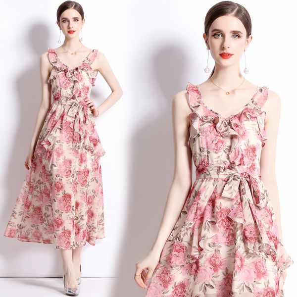 European style Backless Floral Temperament dress
