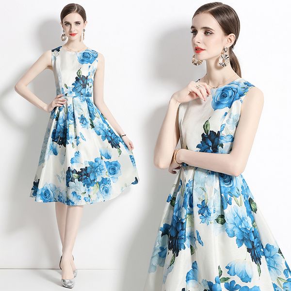 European style Sleeveless Printed Dress