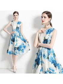European style Sleeveless Printed Dress 