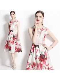European style Sleeveless Printed Slim Dress 