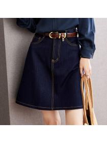 Korean styleRetro Denim Skirt High waist A-line skirt