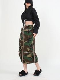Fashion Loose waist Zip Camouflage Long skirt 