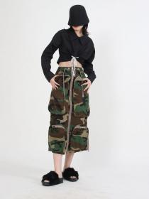 Fashion Loose waist Zip Camouflage Long skirt 