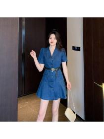Korean style Retro Summer Slim A-line Denim dress 