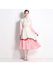 Gradual color Fashion shirt Pleated Skirt two-piece set