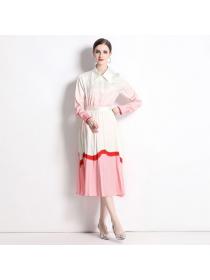 Gradual color Fashion shirt Pleated Skirt two-piece set