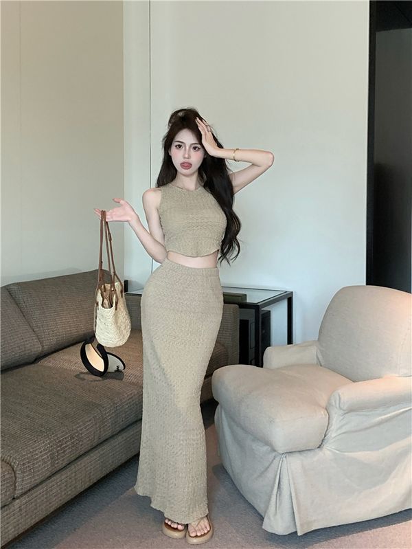 Korean style High waist Sexy Split skirt 2 pcs set
