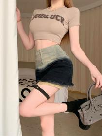 Korean style Denim High waist Skirt for women