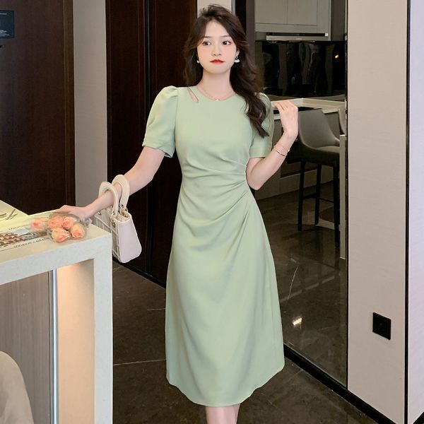 Korean style Solid color Elegant Short sleeve dress