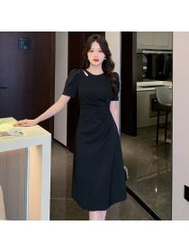 Korean style Solid color Elegant Short sleeve dress 