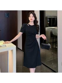 Korean style Solid color Elegant Short sleeve dress 
