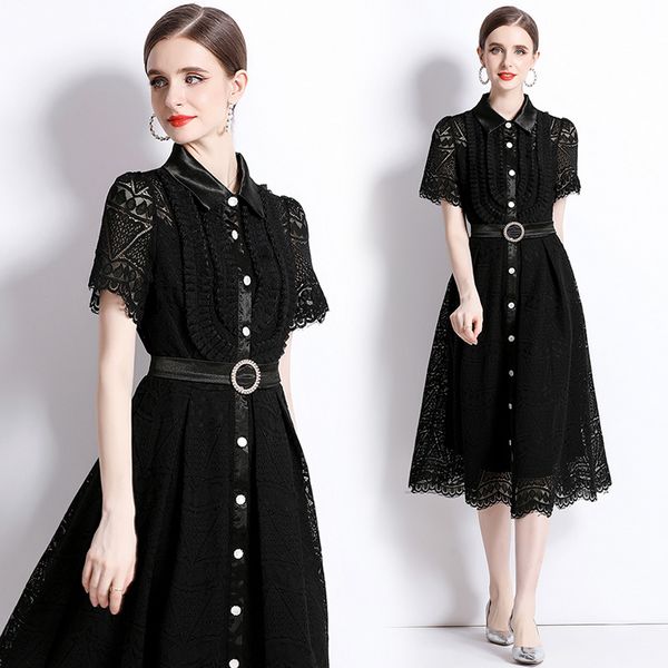 European style Summer Lace sleeve Black dress