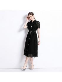 European style Summer Lace sleeve Black dress 