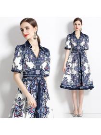 European style Summer Short sleeve Slim Printed dress
