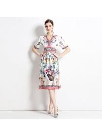 European style Summer Short sleeve V neck Colorful Printed dress