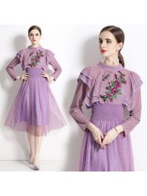 European style Lace Fower embroidery large swing dress