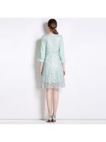 European style Slim V collar Lace Dress