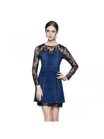 European style Retro High waist Lace sleeve dress 